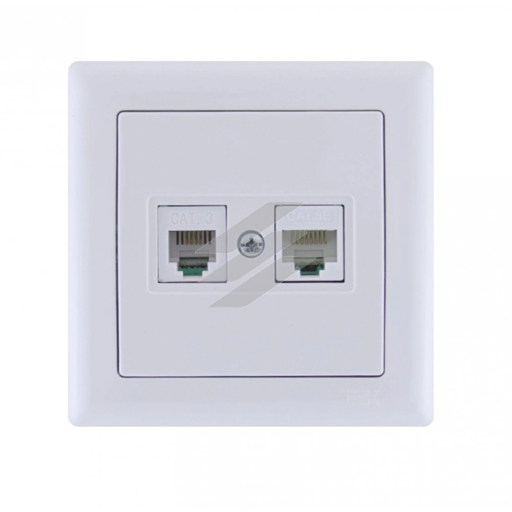 РТК02-00-0-ББ Розетка подвійна комп'ютерна RJ45 (Cat5e) + телефонна RJ12 серія BOLERO (білий), IEK