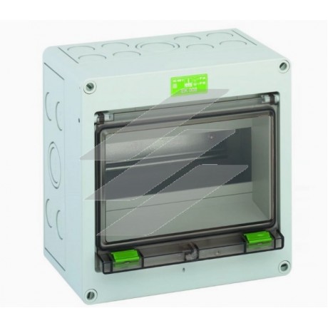 Розподільчий щит EK 008, порожній, на 8 модулів, PE/N-клема 2х7 пол, 6/16мм², (182х180х111мм), полістирол, IP54/65, Spelsberg