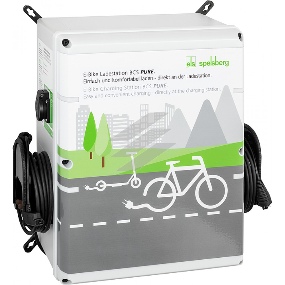 Станція для зарядки велосипедів E-Bike charging station, BCS Pure (528х530х226мм) настінний монтаж; 4 точки зарядки 2х Schuko 230 V, 1хShimano, 1хBosch; з вбу дованим вентиляц. елементом BEL Air M40, IK08, IP54, Spelsberg