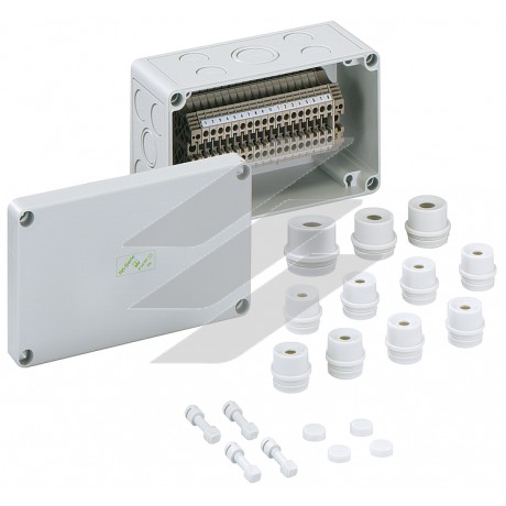 Корпус RKi4/18 К-18х4мм² (180х110х90мм), клема 18х4мм², полікарбонат, 12 метричних вводів (8-2хМ20, 2-М20/25, 2-М32/40), IP66, Spelsberg