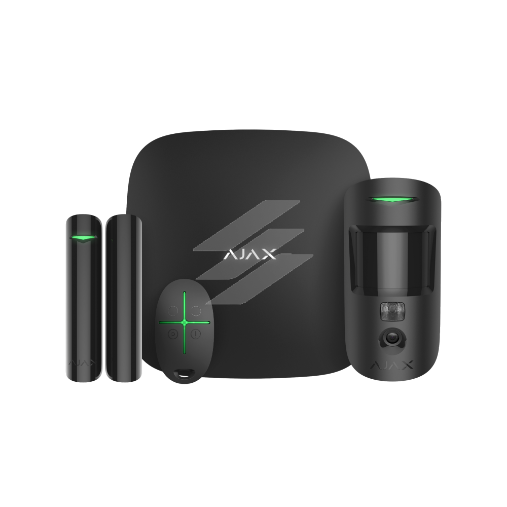 StarterKit Cam - Стартовий комплект системи безпеки з фотоверифікацією тривог, чорний, AJAX