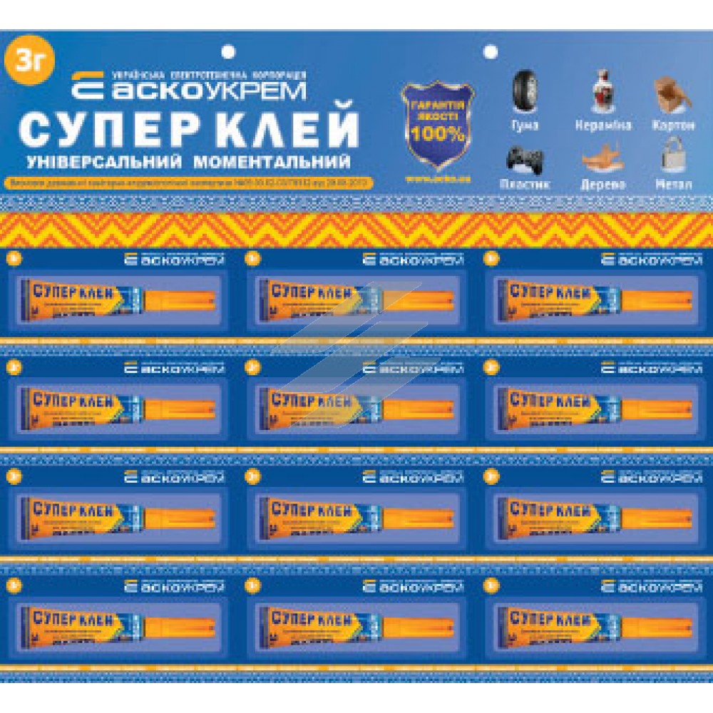 Клей (лист) 3г, 3х4, 12 шт, Аско-Укрем(арк)