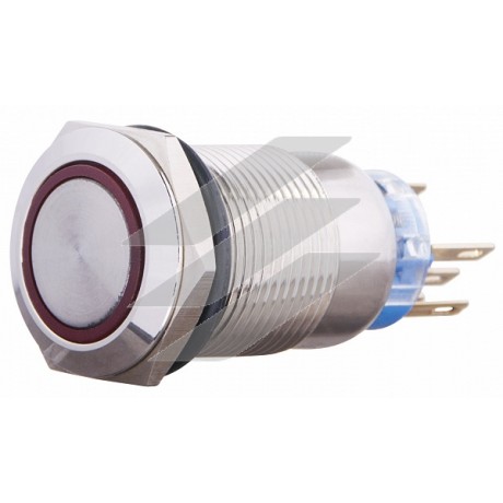 Кнопка TYJ 19-371 220V червона, металева, з підсвіткою, з фіксацією, 1NO+1NC, Аско-Укрем