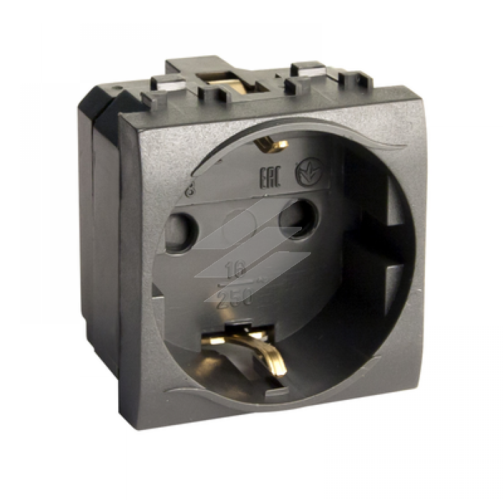 Електрична розетка із заземленням, зі шторками, 16А, 250В, чорна RAL 7016, 2модульн, ДКС