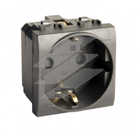 Електрична розетка із заземленням, зі шторками, 16А, 250В, чорна RAL 7016, 2модульн, ДКС