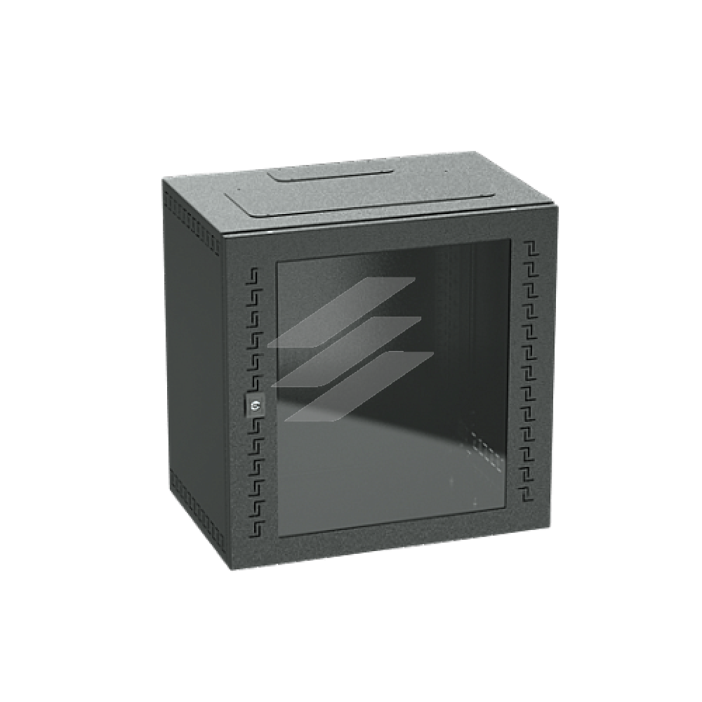Навісна шафа серії STI, 12U, 600x600x400мм, скляні двері, чорна, ДКС