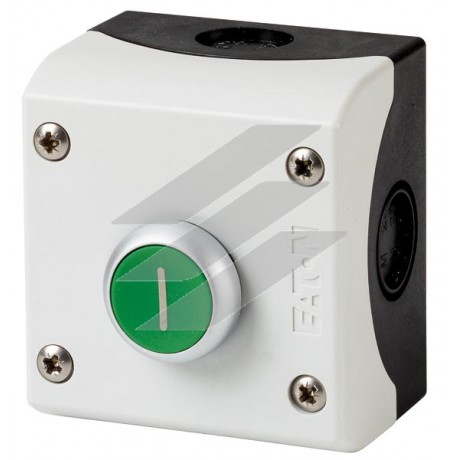 Зелена кнопка в корпусі M22-D-G-X1/KC11/I, 1 але+1НЗ, Eaton