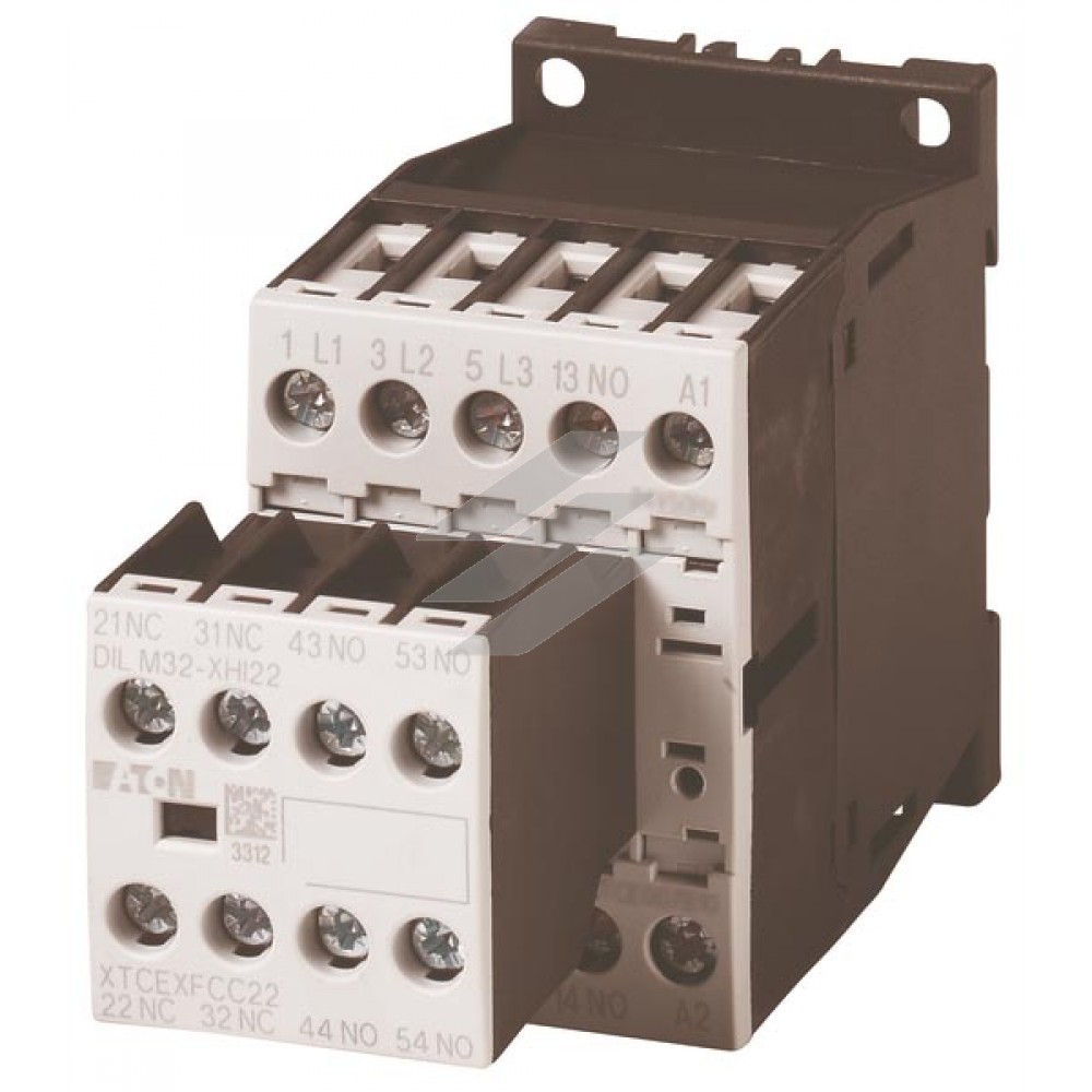 Контактор 12 А DILM12-32(24VDC), керуюча напруга 24В(DС), 3НО+2НЗ доп. контакт, категорія застосування AC-3, Eaton