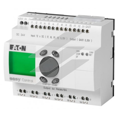 Компактний контролер EC4P-221-MRAD1, 24VDC, 12DI (з яких 4 AI), 6DO (R), 1AO, CAN, Eaton
