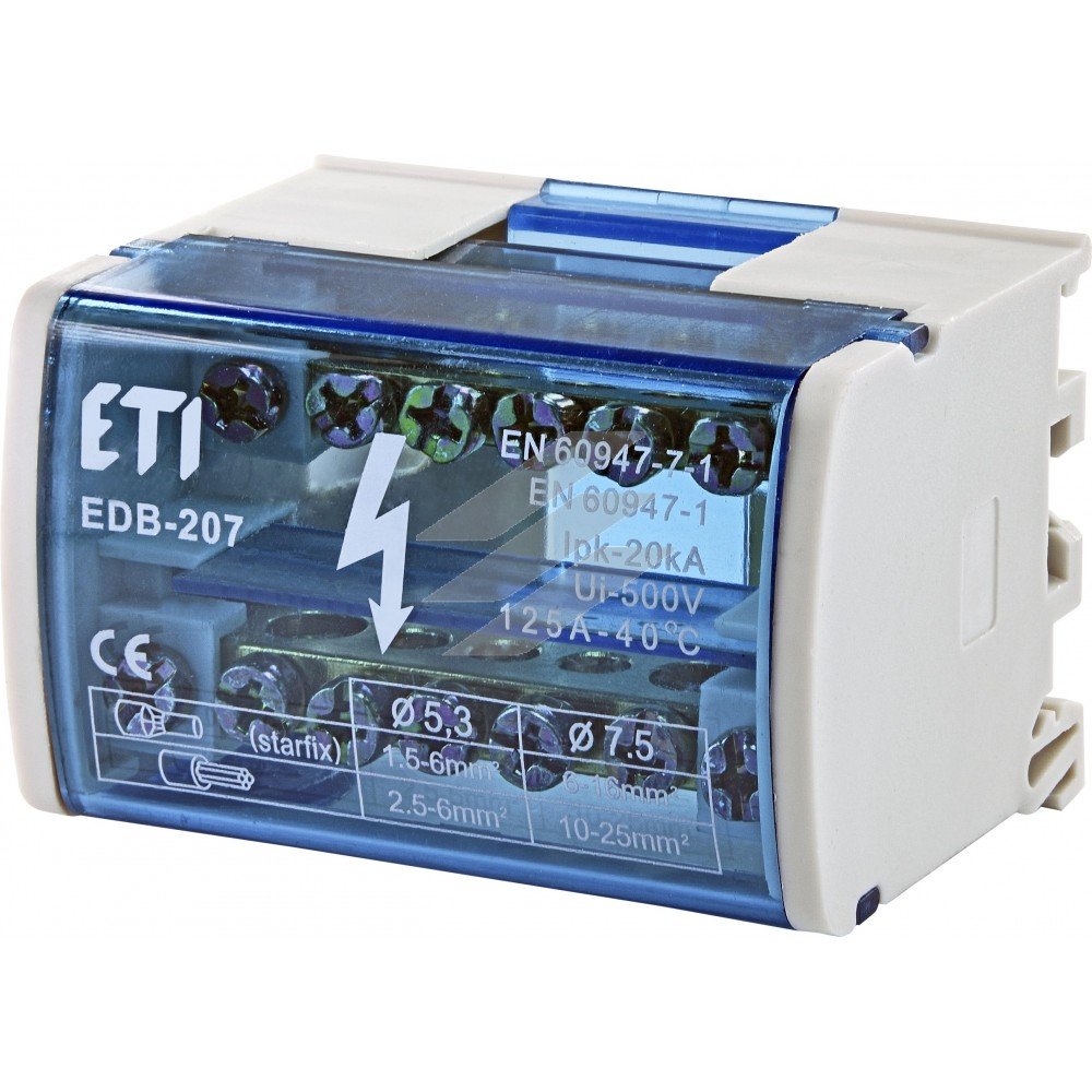 Блок розподільчий EDB-207 2P, L+PE/N, 125A (7 виходів), ETI