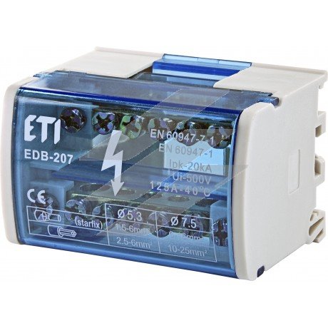 Блок розподільчий EDB-207 2P, L+PE/N, 125A (7 виходів), ETI
