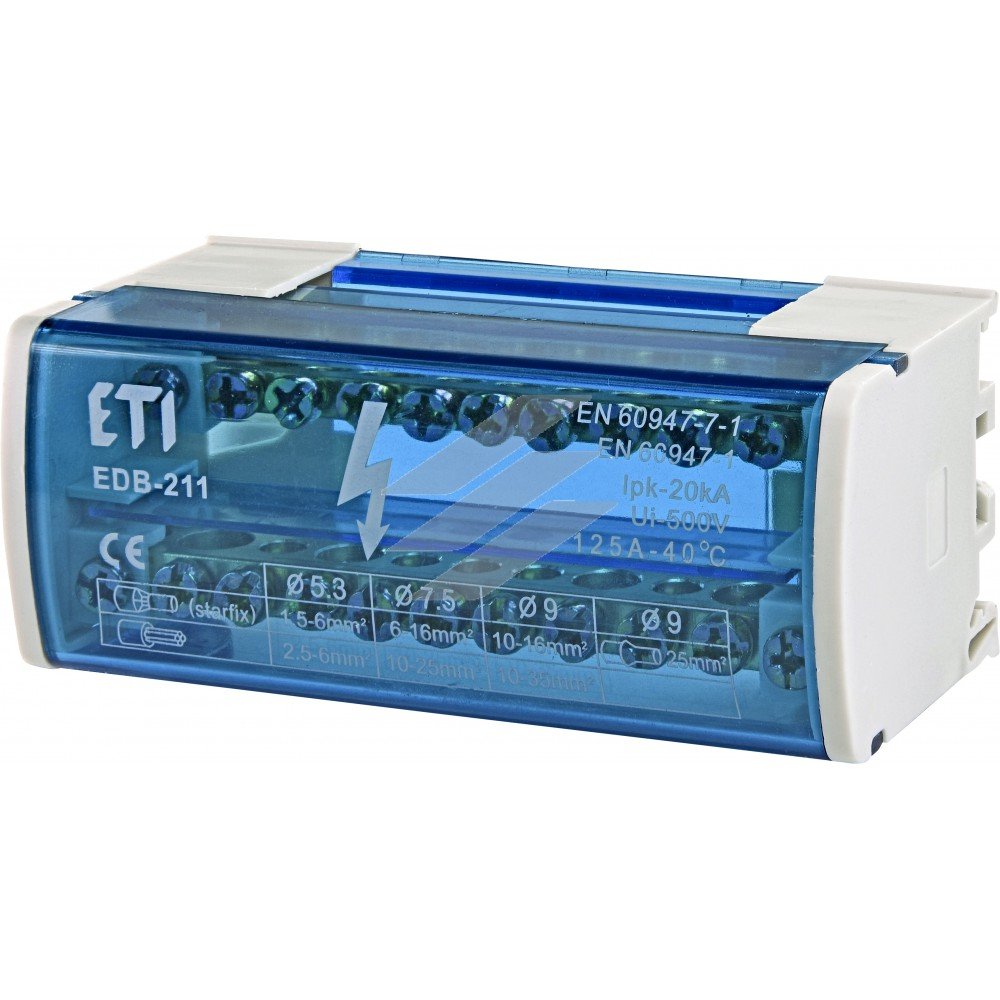 Блок розподільчий EDB-211 2p, L + PE / N, 125A (11 виходів) ETI Блок розподільчий EDB-211 2p, L + PE / N, 125A (11 виходів) ETI