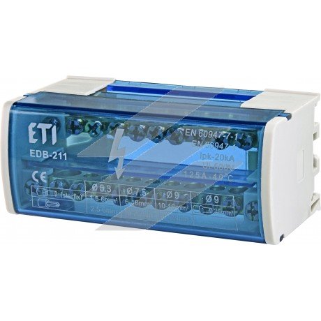 Блок розподільчий EDB-211 2p, L + PE / N, 125A (11 виходів) ETI