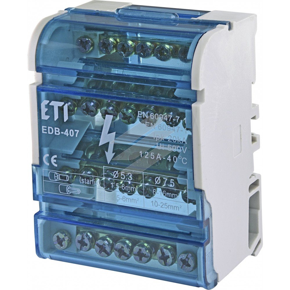 Блок розподільчий EDB-407 4P L+PE/N, 125A (7 виходів), ETI