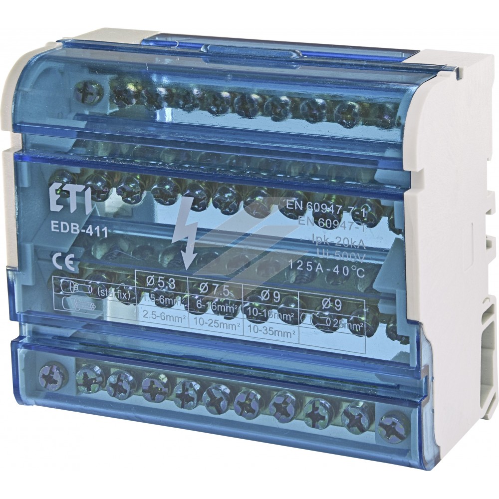 Блок розподільчий EDB-411 4P L+PE/N, 125A (11 виходів), ETI