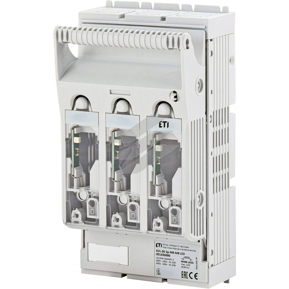 Роз'єднувач під запобіжники KVL-00 160A 3P (M8-M8) LED, ETI
