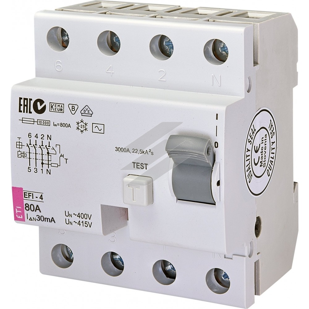 Диференційне реле (ПЗВ) EFI-4 80/0,03 тип AC (10kA), ETI