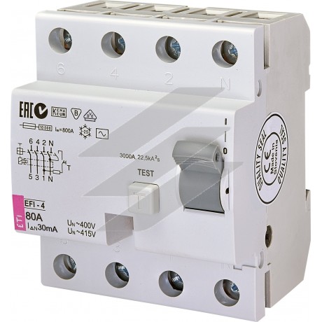 Диференційне реле (ПЗВ) EFI-4 80/0,03 тип AC (10kA), ETI