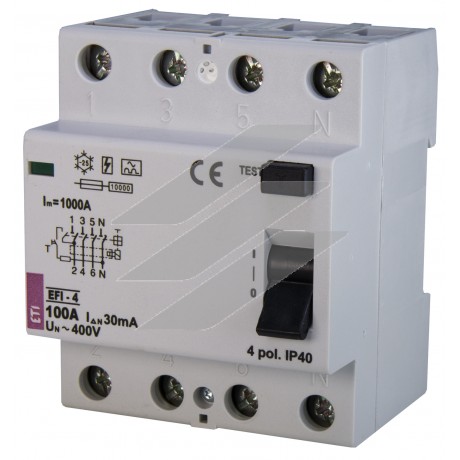 Диференційне реле (ПЗВ) EFI-4: 100/0,03 тип A (10kA), ETI