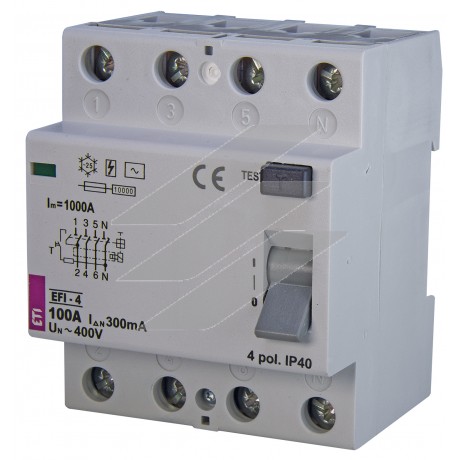 Диференційне реле (ПЗВ) EFI-4: 100/0,3 тип AC (10kA), ETI