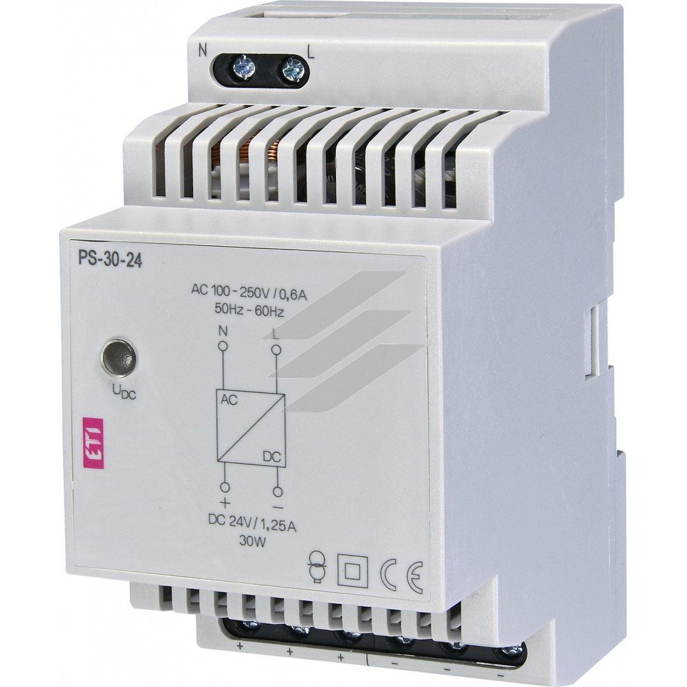 Блок живлення PS-30-24 (Вхід: 100-250В AC; Вихід: 24В DC/30W/1.25A), ETI