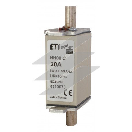 Плавка вставка (запобіжник ножевий) типу NH-000 Battery 20A 80V DC, ETI