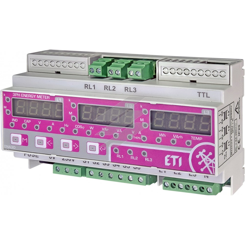 Трифазний аналізатор мережі ENA3D (9 модулів, DIN-rail, 230 L / N), ETI Трифазний аналізатор мережі ENA3D (9 модулів, DIN-rail, 230 L / N), ETI