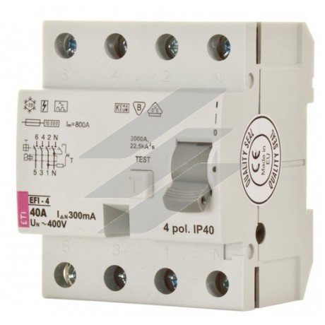 Диференційне реле (ПЗВ) EFI-4 80/0,3 тип A (10kA), ETI