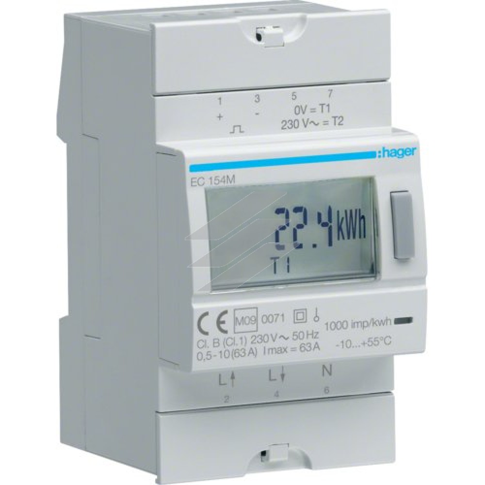 Лічильник 1-фазний прямого підключення MID 63А, 3м, Hager