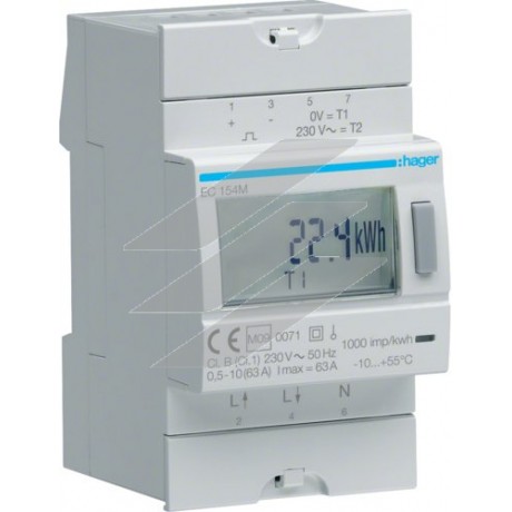 Лічильник 1-фазний прямого підключення MID 63А, 3м, Hager