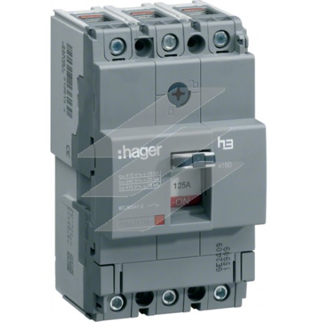 Автоматичний вимикач x160, In=25А, 3п, 25kA, Т рег. / М фікс., Hager