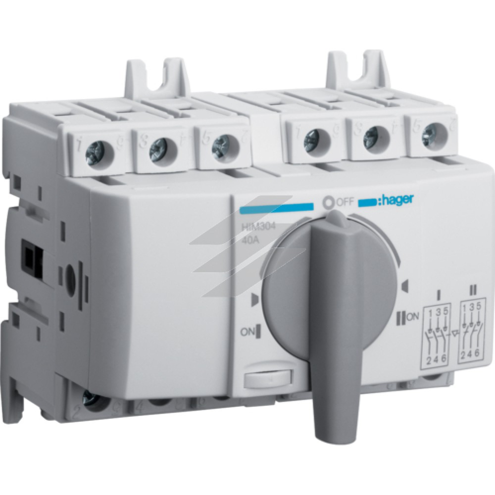 Перемикач модульний трьохпозиційний I-0-II до 16мм² 3P 40А, Hager