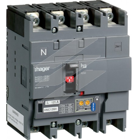 Автоматичний вимикач h250, In=125А, 4п, 50kA, LSI Hager