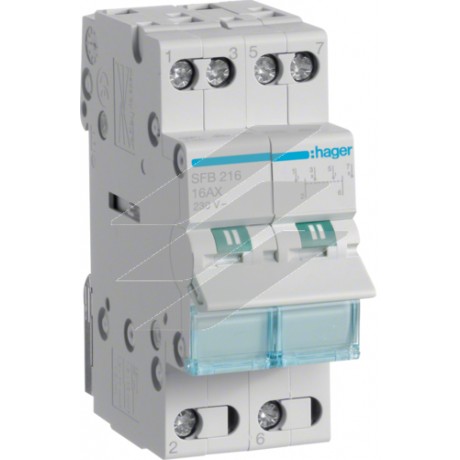 Перемикач I-0-II з загальним виходом знизу 2P 16А 230В, Hager