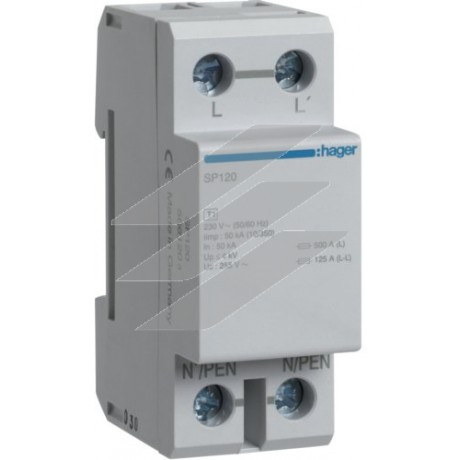 Грозозахисний розрядник класу 1, 1п, 50kA, Up<=4kB Hager