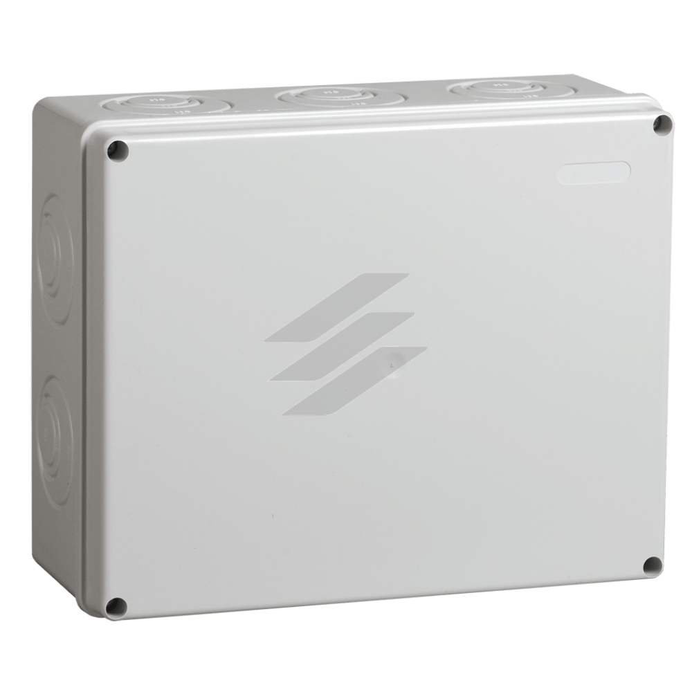 Коробка КМ41342 розподільча для відкритої проводки 240х195х90 мм IP55 (RAL7035, монтажна плата, кабельні вводи 5 шт)