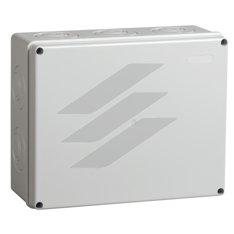 Коробка КМ41342 розподільча для відкритої проводки 240х195х90 мм IP55 (RAL7035, монтажна плата, кабельні вводи 5 шт)