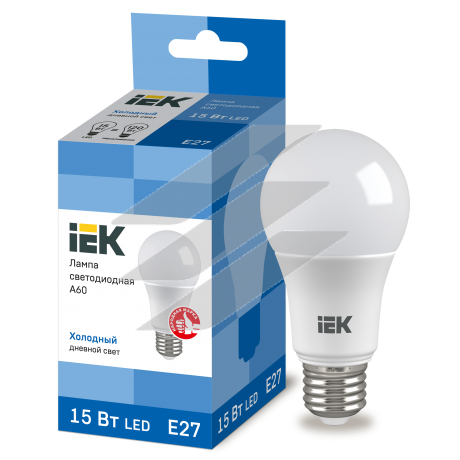 Лампа світлодіодна ECO A60 куля 15Вт 230В 6500К E27, IEK
