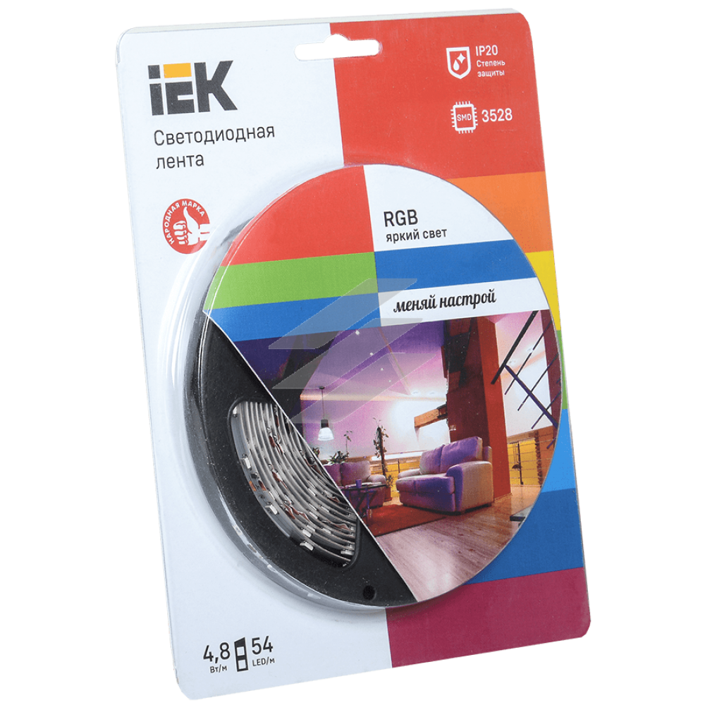 Стрічка LED 5м  блістер LSR-3528RGB54-4.8-IP20-12V IEK-eco