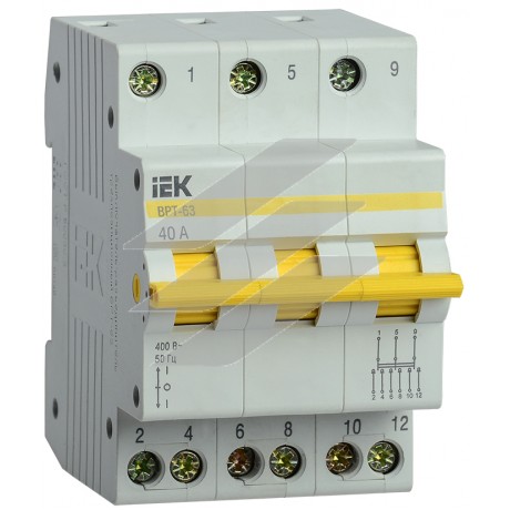 Вимикач-роз'єднувач трьохпозиційний ВРТ-63 3P 40А, IEK