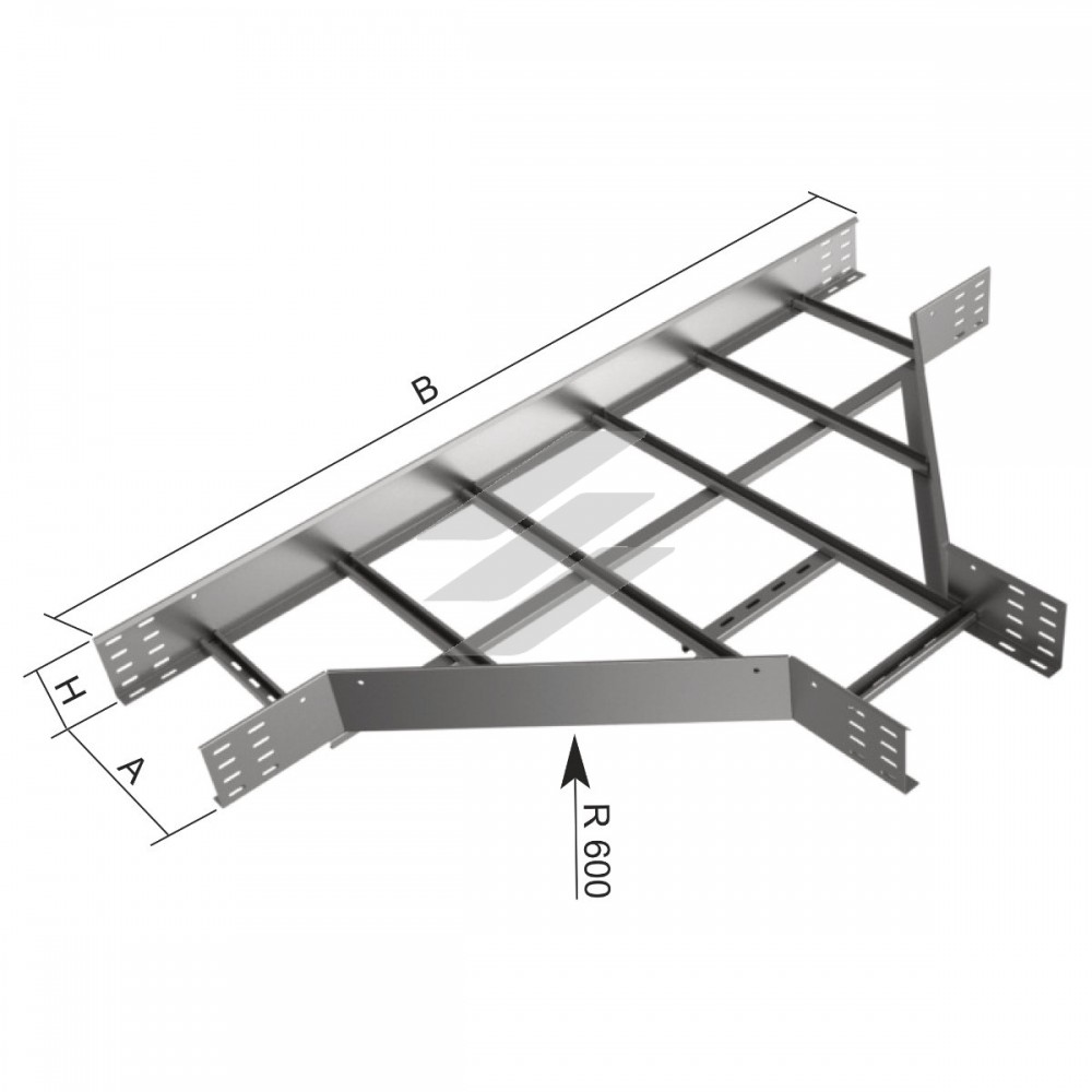 Відгалужувач горизонтальний Т-подібний на лоток драбинного типу KOPOS, розміри-85x400x1600mm, покриття Сендзимір, KLT 85X400_S, КОПОС