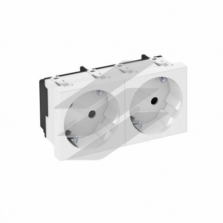 Розетка modul 2x45 із заземленням та шторками 250V~, 16A, 33˚/ біла, OBO Bettermann