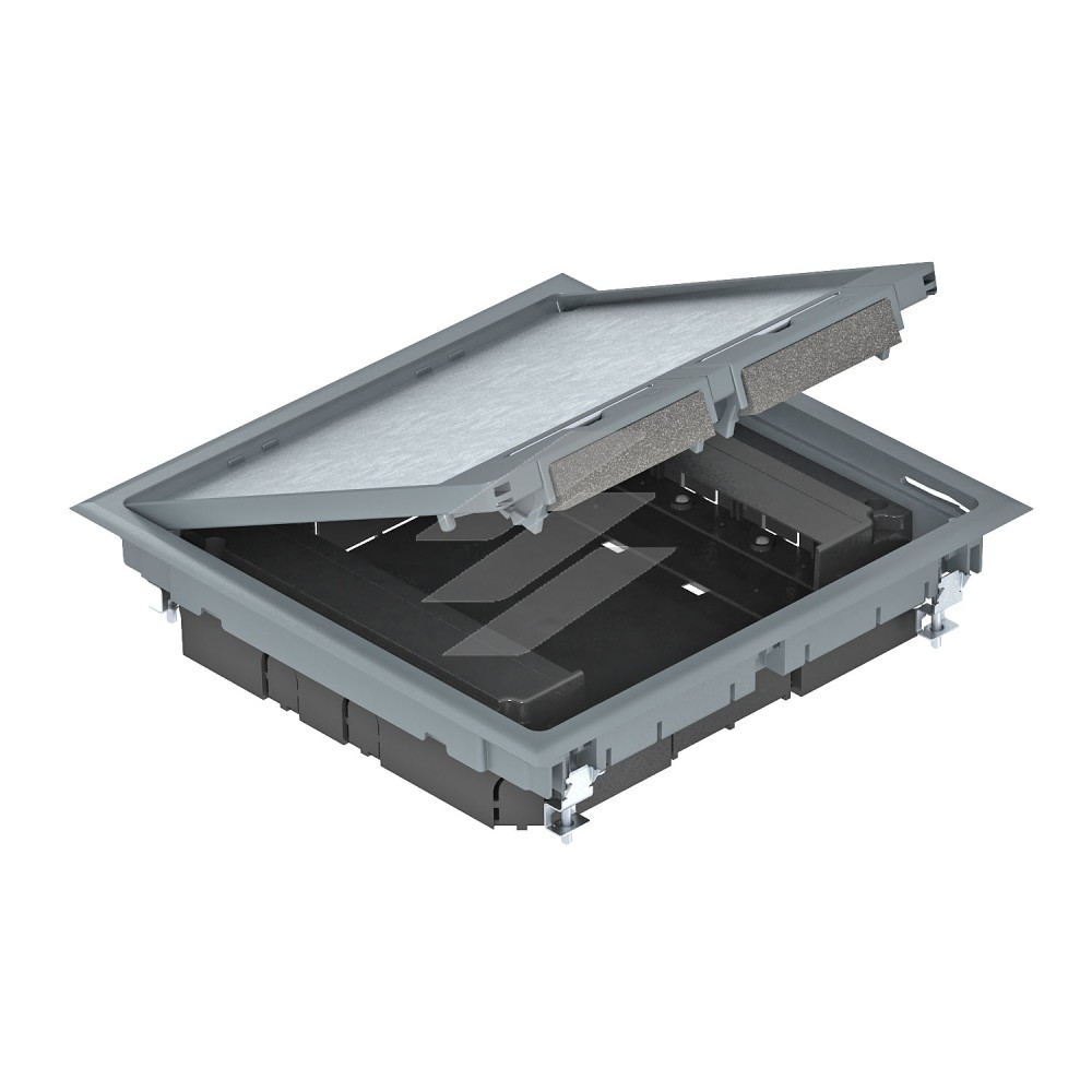 Люк розеточный GES9, 8 постов 45x45, 242х242мм h=55мм (+ 2хMT45V), IK08, IP40/ПА, OBO Bettermann