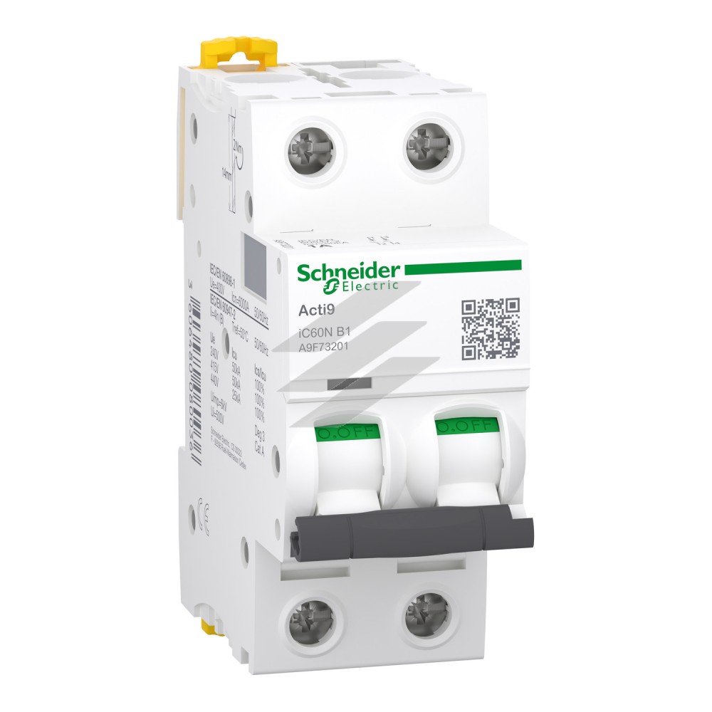 Автоматичний вимикач Acti9 iC60N 2Р 1A крива відключення B, Schneider Electric