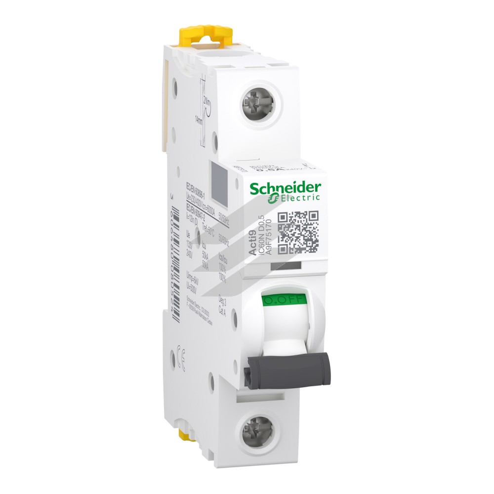 Автоматичний вимикач Acti9 iC60N 1Р 0.5A, крива відключення D, Schneider Electric
