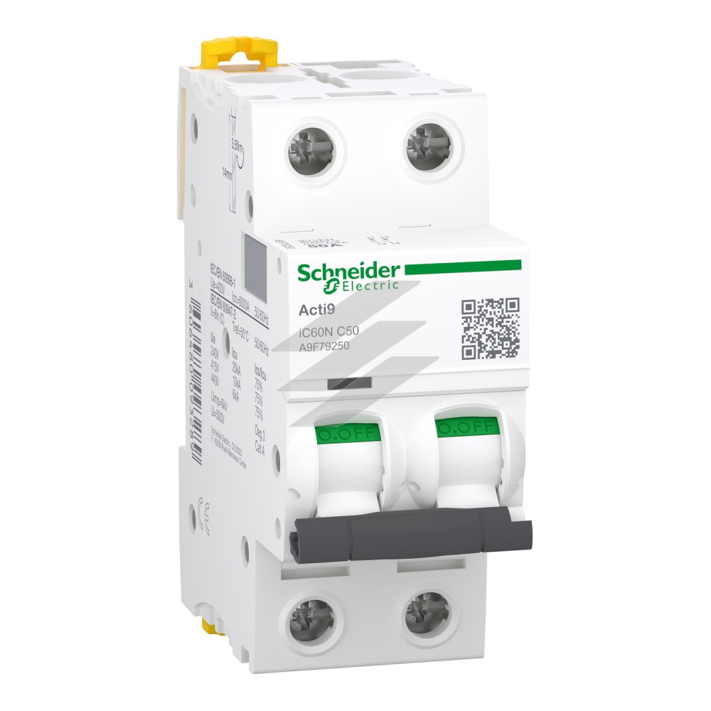 Автоматичний вимикач Acti9 iC60N 2Р 50A, крива відключення C, Schneider Electric