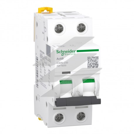 Автоматичний вимикач Acti9 iC60N 2Р 50A, крива відключення C, Schneider Electric