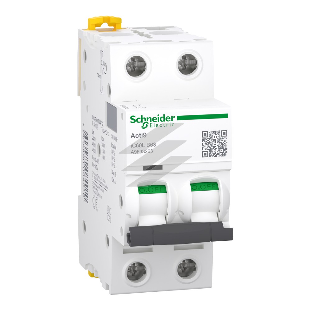 Автоматичний вимикач Acti9 iC60L 2Р 63A крива відключення B, Schneider Electric