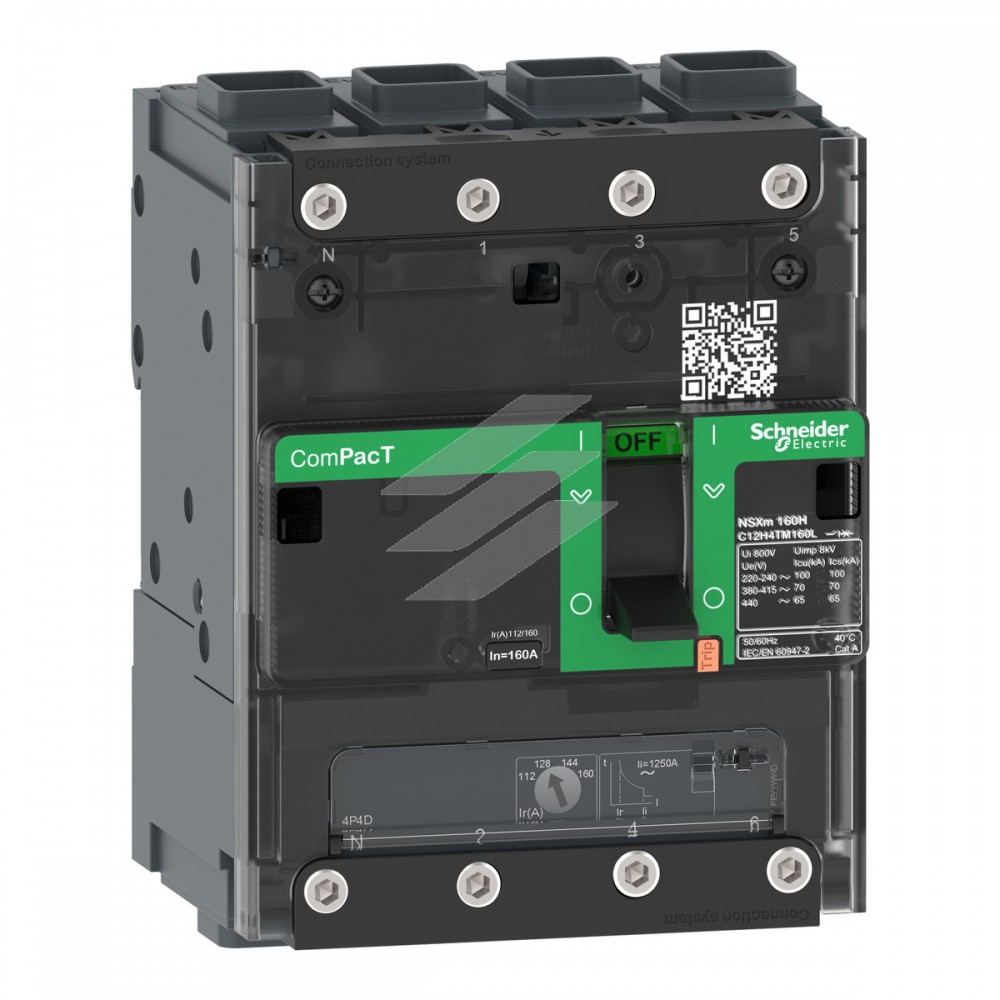 Автоматичний вимикач NSXm100F 36kA, 4Р4D, 80A, TMD, EVL, AC, Schneider Electric