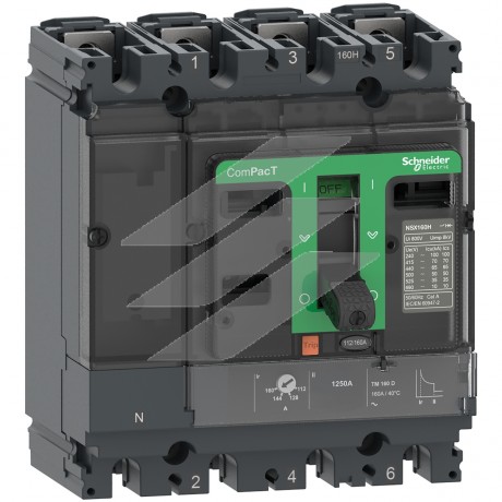 Автоматичний вимикач NSX160H 125А, TMD 4Р 3D 70kA, AC, Schneider Electric